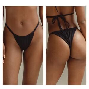 NEW Montce Swim Brasil Bikini Minimal Coverage Black Ribbed Bottom Size Large